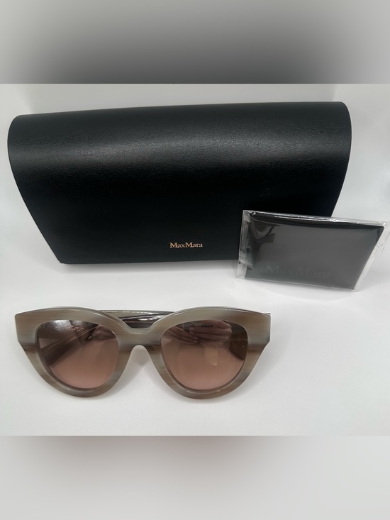 Max Mara Sunglasses Glimpse Cat Eye Taupe Beige Horn Frame Mirror Case New $260